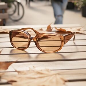 Y2K Retro Oval Sunglasses Tea Champagne UV400 Acrylic Frame Vintage Trendy